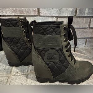 Sorel Black and Olive Quilted Lace-Up Boots